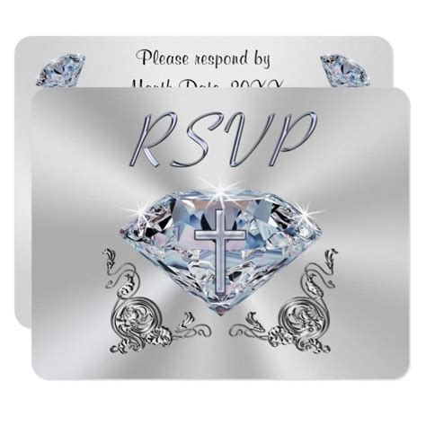 Christian Cross Diamond Custom Rsvp Cards 60th