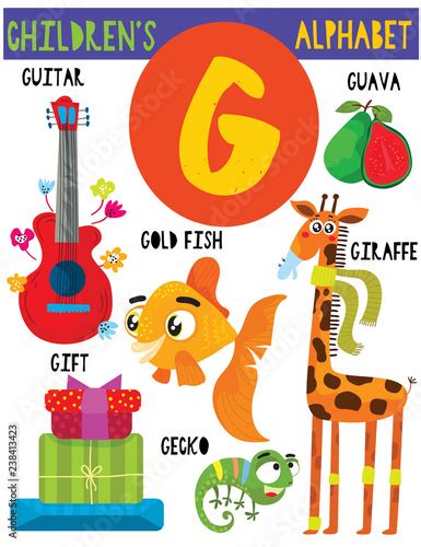 Letter Gcute Childrens Alphabet With Adorable Animals And Other