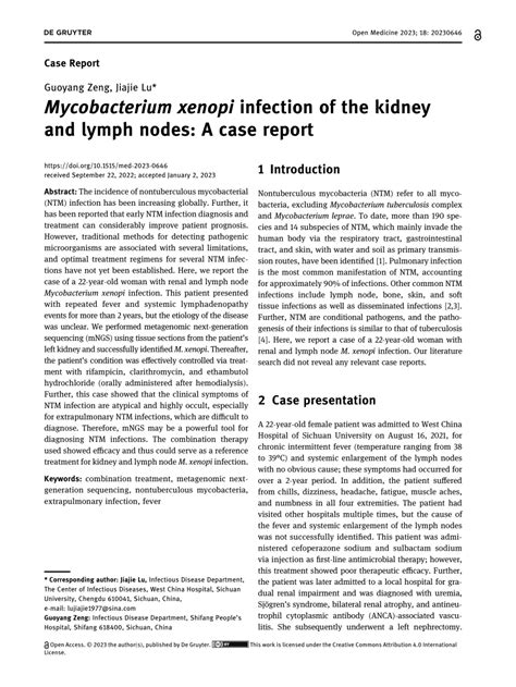 Pdf Mycobacterium Xenopi Infection Of The Kidney And Lymph Nodes A