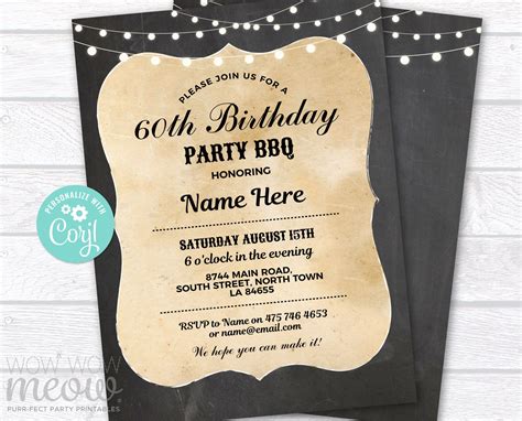 Rustic Birthday Invitation Bbq Invite Instant Download Party Etsy Uk