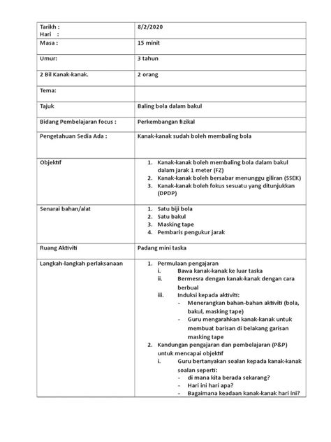 Taska Contoh Rpa Yang Lengkap Panduan Lengkap Aktiviti Awal Kanak