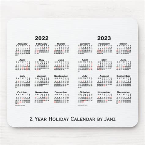 2022 2023 White 2 Year Holiday Calendar By Janz Mouse Mat Uk