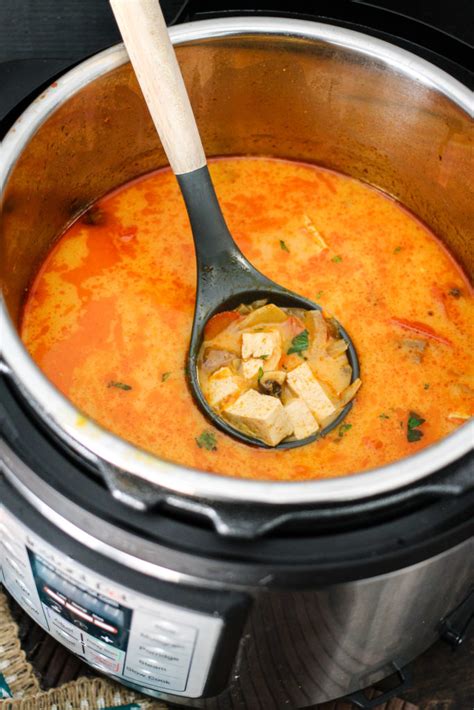 A pantry friendly version of tom kha soup (thai coconut soup) made with coconut milk, ginger, spices, and veggies. Instant Pot Thai Coconut Soup is a delicious, comforting ...