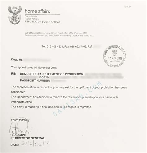 This letter is also referred to as a written warning, a letter of reprimand, a disciplinary form or an employee. Apply To Have A South African Visa Ban Overturned | SAvisas.com