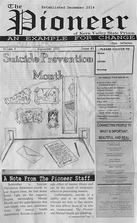 Kern Valley State Prison “The Pioneer” a newspaper for prisoners by