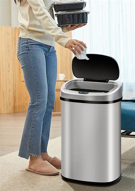 Touch Free Stainless Steel Trash Can 13 Gallon For Kitchen Automatic