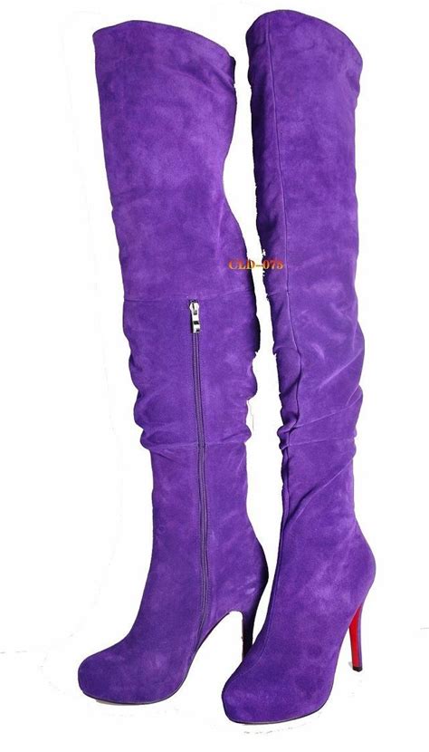 Hot Fashion Winter Purple Suede Genuine Leather Thigh High Platform
