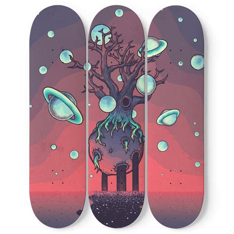 Trippy Space Skateboard Triptych Wall Art Cosmic Psychedelic Etsy