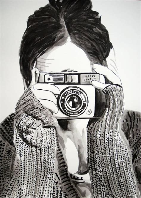Girl With Camera 5 70 X 50 Drawing Camera Art Girls With Cameras