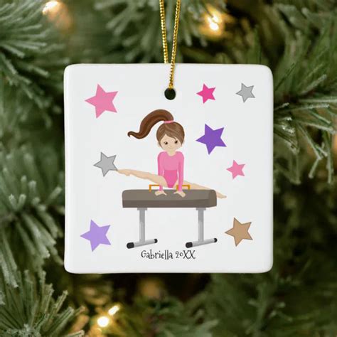 Brown Haired Gymnast Girl Gymnastics Christmas Ceramic Ornament Zazzle