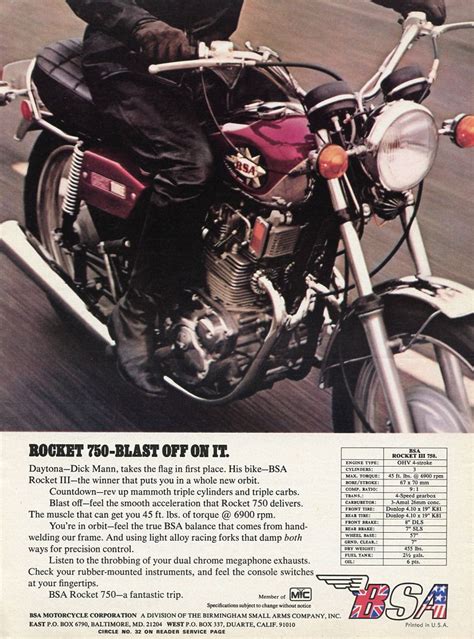 1971 Bsa Rocket Iii 750 Vintage Motorcycle Ad Poster Print 48x36 9mil
