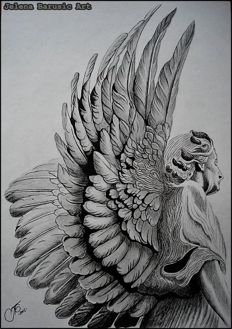 Angel Wings Technique Combination Of Black Ink Graphic And Graphite