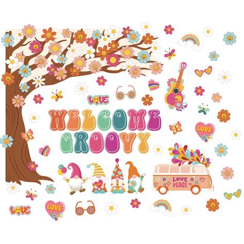 Buy Zonon Retro Classroom Decorations Boho Groovy Bulletin Board Tree