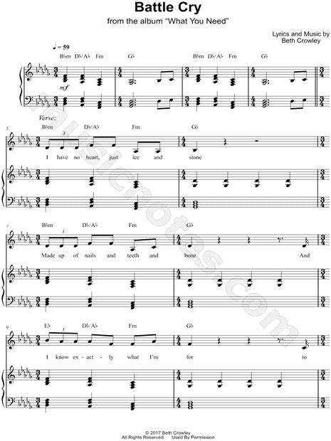 Beth Crowley Battle Cry Sheet Music In Bb Minor Download And Print Sku Mn0196939
