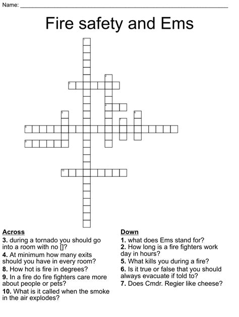 Fire Safety And Ems Crossword Wordmint