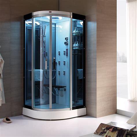 supply small corner blue glass shower steam room with retractable chair wholesale factory