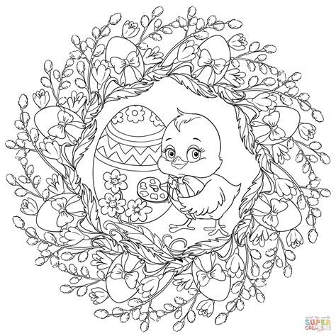 Easter Mandala With A Chicken Painting An Egg Coloring Page Free