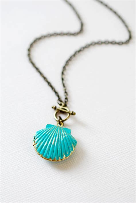 Mermaids Locket Shell Locket Necklace Gold Brass Seashell Etsy