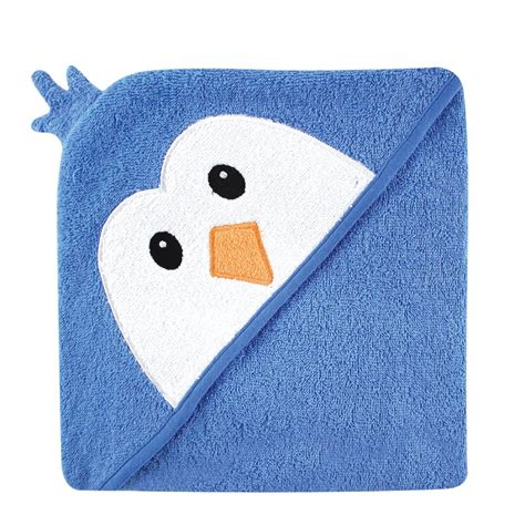 Luvable Friends Woven Terry Animal Faces Hooded Towel Blue Penguin