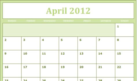 April 2012 Calendar 2012 Calendar Monthly Calendar Printable Calendar