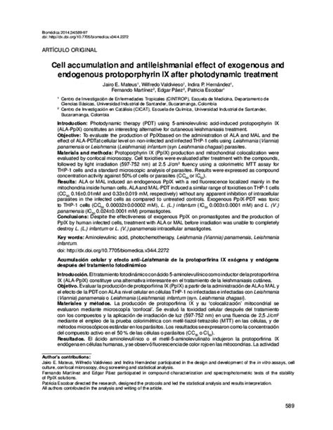 Pdf Acumulación Celular Y Efecto Anti Leishmania De La Protoporfirina