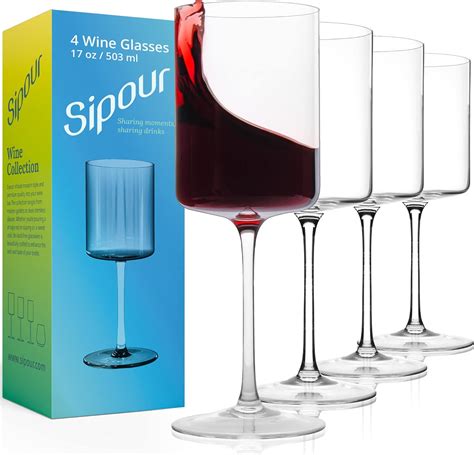 Square Wine Glasses Set Of 4 17oz Crystal Wine Glasses Elegant And Modern Long