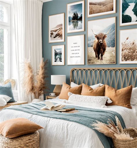 Breathtaking Nature Gallery Wall Highland Cow Prints Oak Frames Room