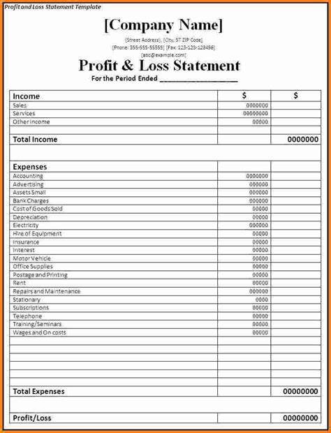 Simple Profit And Loss Template Excel