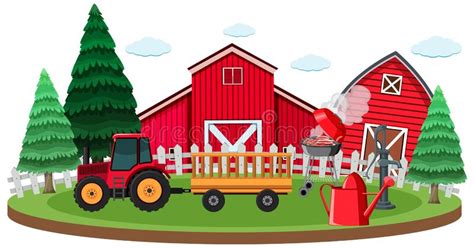 Farm Scene Barns Tractor Stock Illustrations 19 Farm Scene Barns