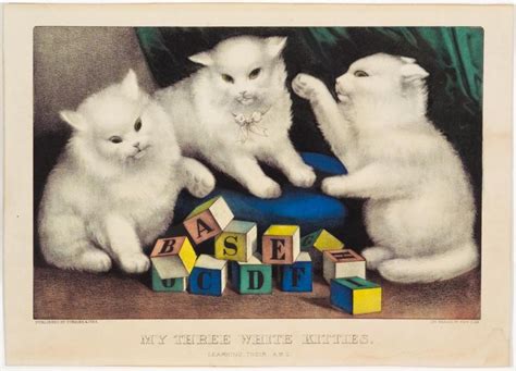 My Three White Kitties Learning Their Abc Currier And Ives