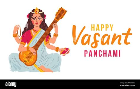 Vasant Panchami India Festival Goddess Of Wisdom Maa Saraswati Happy Vasant Panchami Vector
