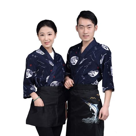 Cook Uniforms Japanese Sushi Chef Coat Restaurant Clothing Print Long Sleeve Kimono Cuisine