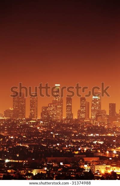 Downtown Los Angeles Skyline Night California Stock Photo Edit Now
