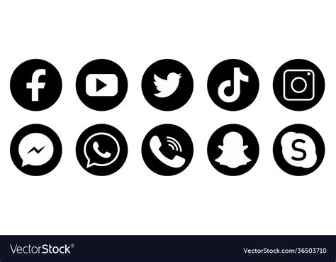 Social Media Icons Black Colored Icon Set Vector Image