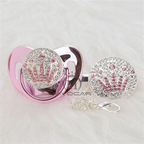 Miyocar Silver Princess Bling Bluepink Crown Pacifier And Pacifier Clip Set Bpa Free Dummy
