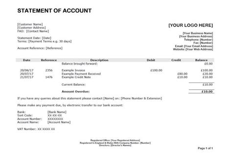 Example Of A Debtor Statement Of Account Naming Your Business