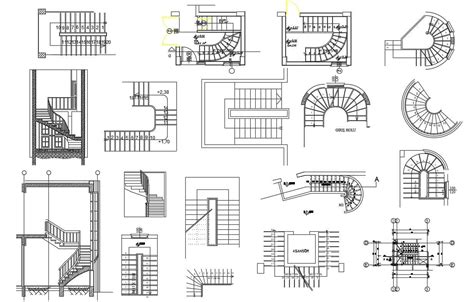 Different Types Staircase Plan And Elevation 2d Autocad File Download