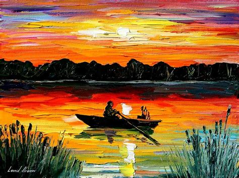 Sunset Over The Lake Painting By Leonid Afremov