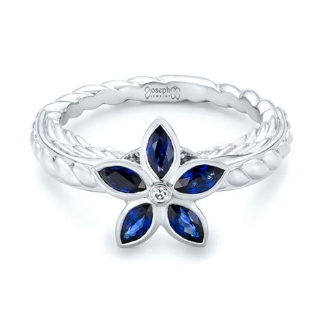 Blue Sapphire Flower Engagement Ring 102778