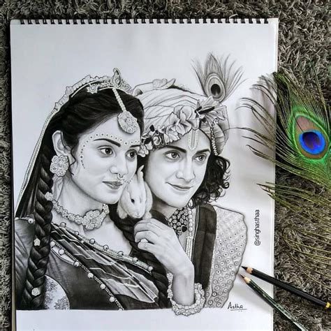 Pencil Sketch Radha Krishna