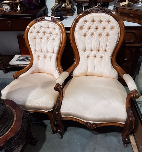 Pair Victorian His And Hers Carved Parlour Chairs