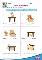English Prepositions worksheets Kindergarten