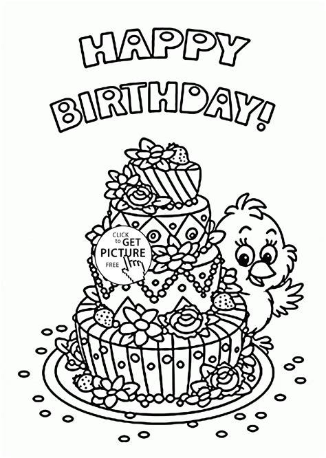 Cute Birthday Card With Big Cake Coloring Page For Kids Holiday