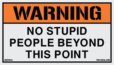 Warning No Stupid People Beyond This Point 35 X 6 Pro Decal