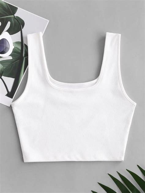 2020 Plain Ribbed Cropped Tank Top White M In Tank Tops And Camis Online Store Best For Sale