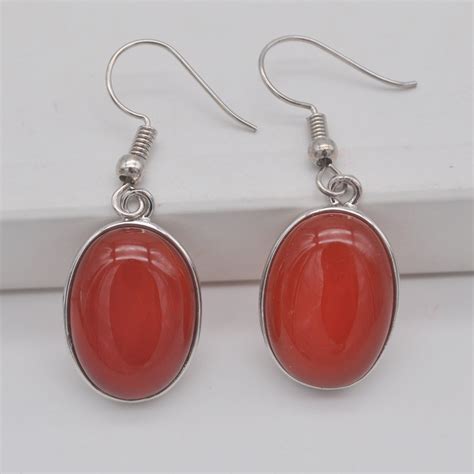 Red Carnelian Stone Oval Beads GEM Dangle Earrings Jewelry For Gift