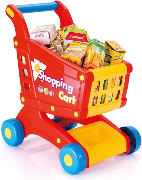 Vinsani 16 Pcs Childrens Kids Pretend Play Shopping Cart And Grocery