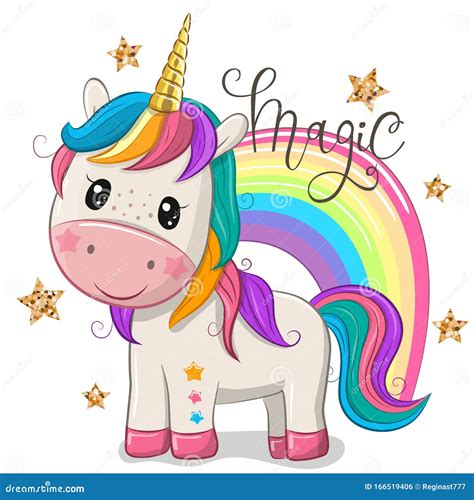 Cartoon Unicorn With A Rainbow Isolated On A White Background Stock
