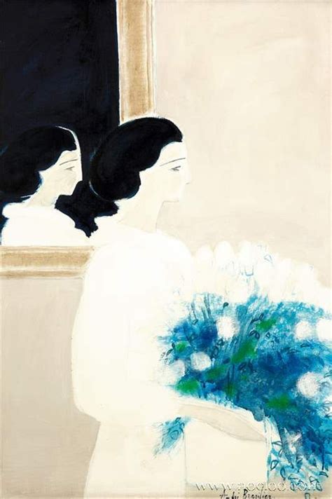 Andre Brasilier Two Profiles With Blue Bouquet 1978 Blue Painting