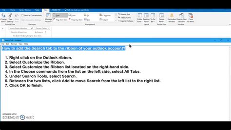 How To Add Search Tab In Outlook Account Youtube